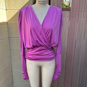WAYF | Vibrant Pink Women's M Ruched Wrap Long Sleeve 80’s Silhouette Blouse
